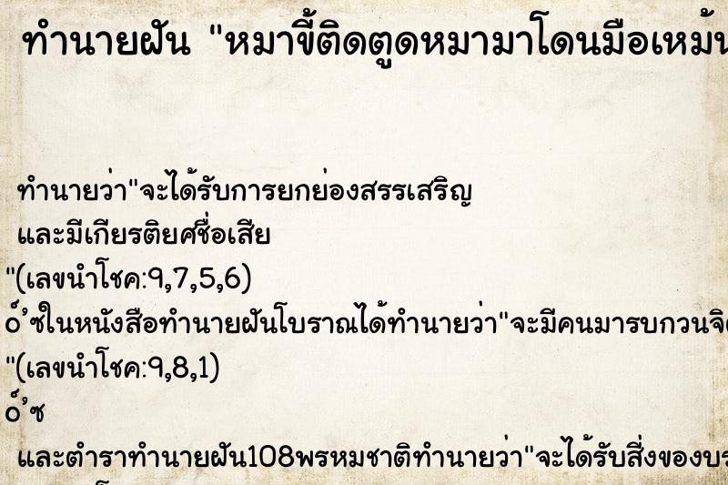 ทำนายฝัน หมาขี้ติดตูดหมามาโดนมือเหม้นมากๆ ทำนายฝัน หมาขี้ติดตูดหมามาโดนมือเหม้นมากๆ