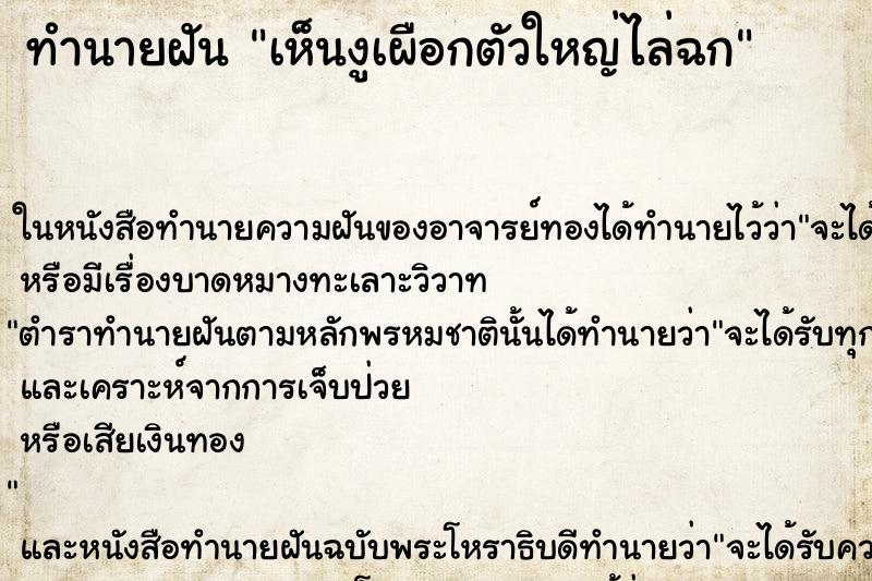 ทำนายฝัน เห็นงูเผือกตัวใหญ่ไล่ฉก ทำนายฝัน เห็นงูเผือกตัวใหญ่ไล่ฉก