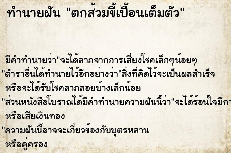 ทำนายฝันตกส้วมขี้เปื้อนเต็มตัว ทำนายฝันทำนายฝันตกส้วมขี้เปื้อนเต็มตัว