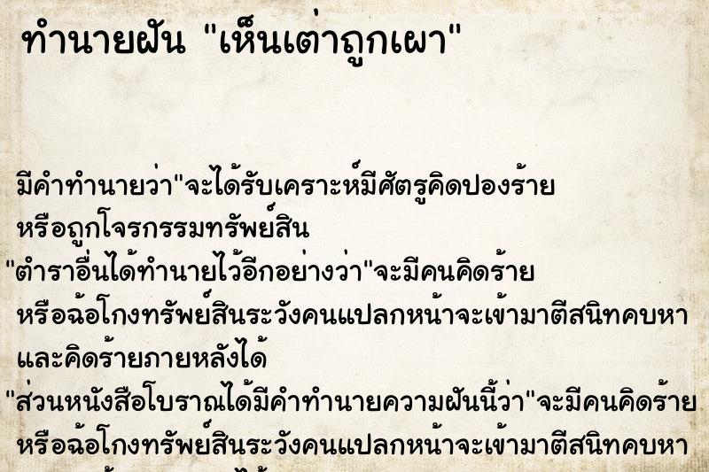 ทำนายฝัน เห็นเต่าถูกเผา ทำนายฝัน เห็นเต่าถูกเผา