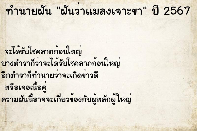 ทำนายฝันฝันว่าแมลงเจาะขา ทำนายฝันทำนายฝันฝันว่าแมลงเจาะขา