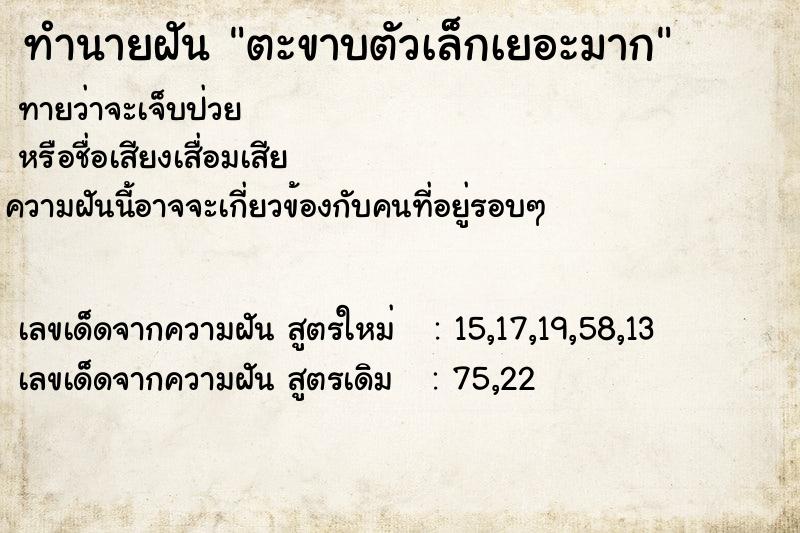 ทำนายฝันทำนายฝันตะขาบตัวเล็กเยอะมาก