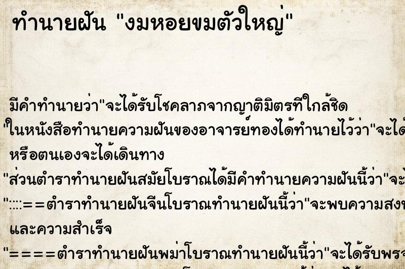ทำนายฝัน งมหอยขมตัวใหญ่
