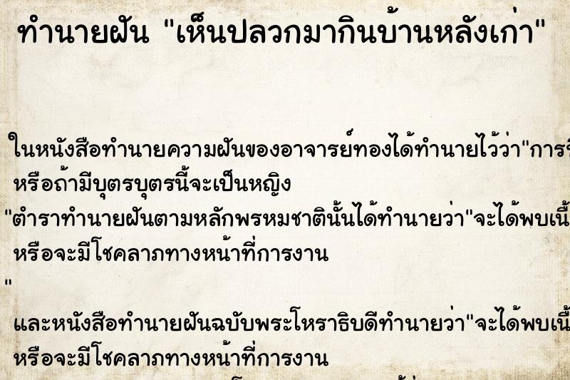 ทำนายฝัน เห็นปลวกมากินบ้านหลังเก่า ทำนายฝัน เห็นปลวกมากินบ้านหลังเก่า