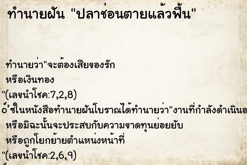 ทำนายฝันปลาช่อนตายแล้วฟื้น ทำนายฝันทำนายฝันปลาช่อนตายแล้วฟื้น