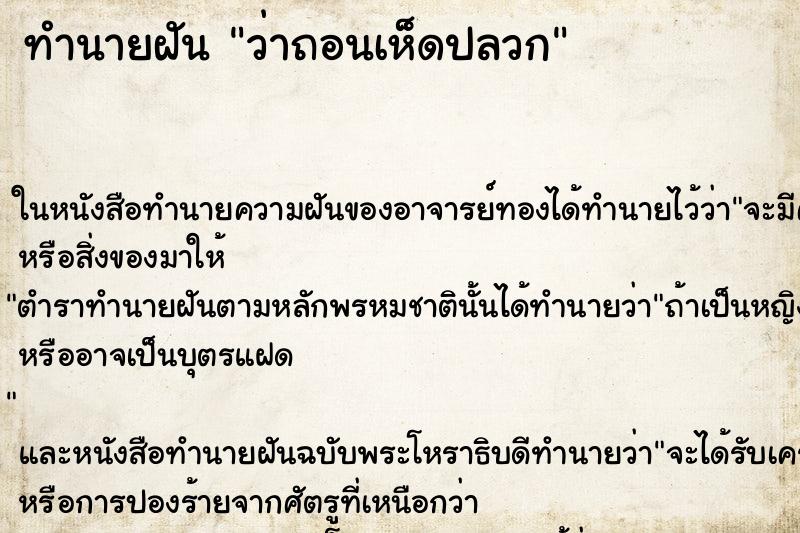 ทำนายฝัน ว่าถอนเห็ดปลวก ทำนายฝัน ว่าถอนเห็ดปลวก