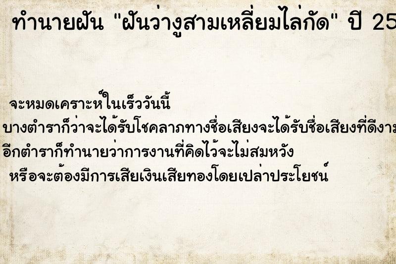 ทำนายฝันฝันว่างูสามเหลี่ยมไล่กัด ทำนายฝันทำนายฝันฝันว่างูสามเหลี่ยมไล่กัด