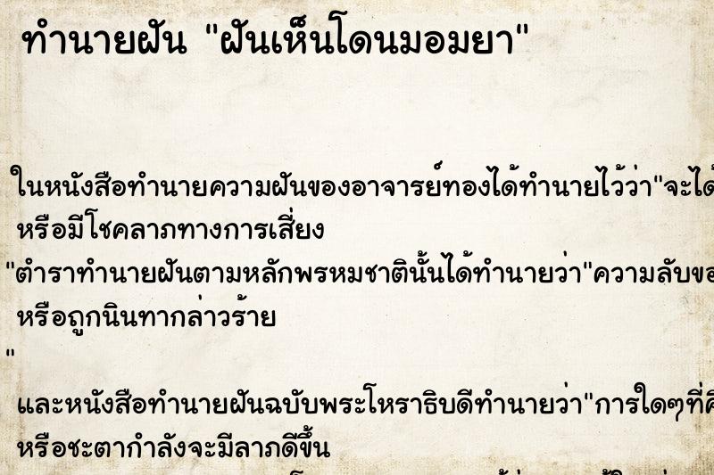 ทำนายฝันทำนายฝันฝันเห็นโดนมอมยา