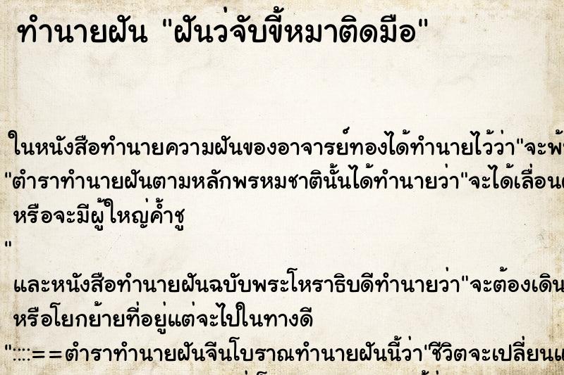 ทำนายฝันฝันว่จับขี้หมาติดมือ ทำนายฝันทำนายฝันฝันว่จับขี้หมาติดมือ