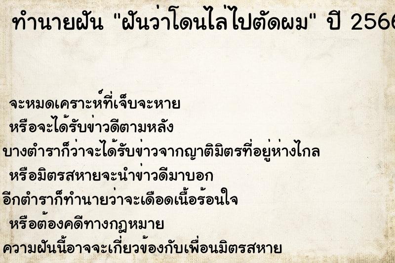 ทำนายฝันฝันว่าโดนไล่ไปตัดผม ทำนายฝันทำนายฝันฝันว่าโดนไล่ไปตัดผม