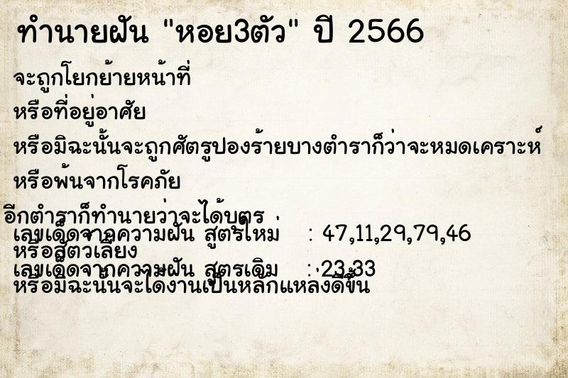ทำนายฝันหอย3ตัว ทำนายฝันทำนายฝันหอย3ตัว