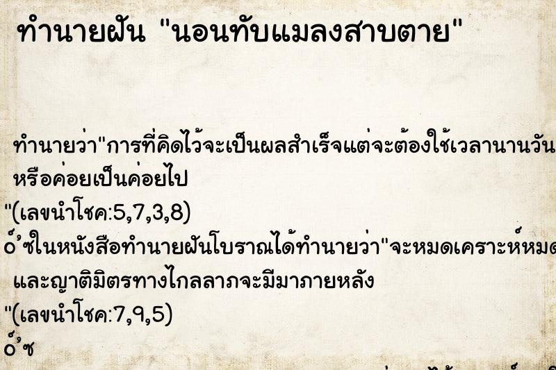 ทำนายฝันนอนทับแมลงสาบตาย ทำนายฝันทำนายฝันนอนทับแมลงสาบตาย