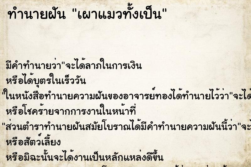 ทำนายฝัน เผาแมวทั้งเป็น ตำราโบราณ แม่นที่สุดในโลก