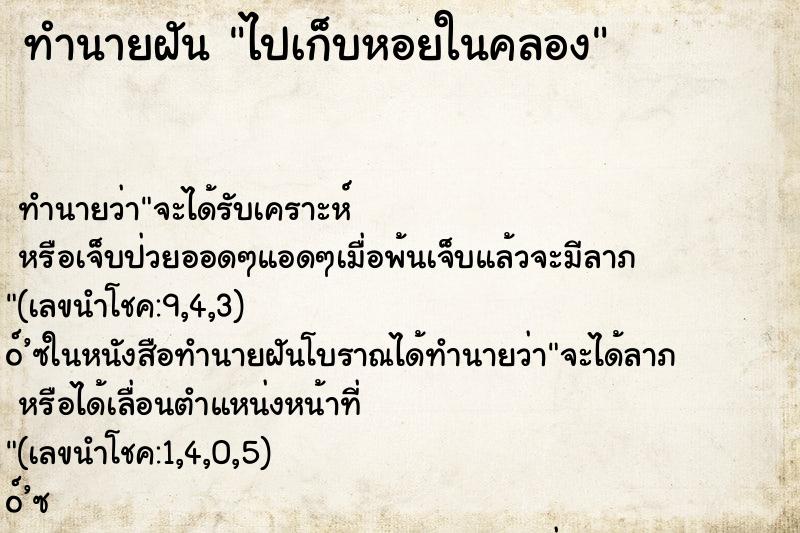 ทำนายฝันทำนายฝันไปเก็บหอยในคลอง