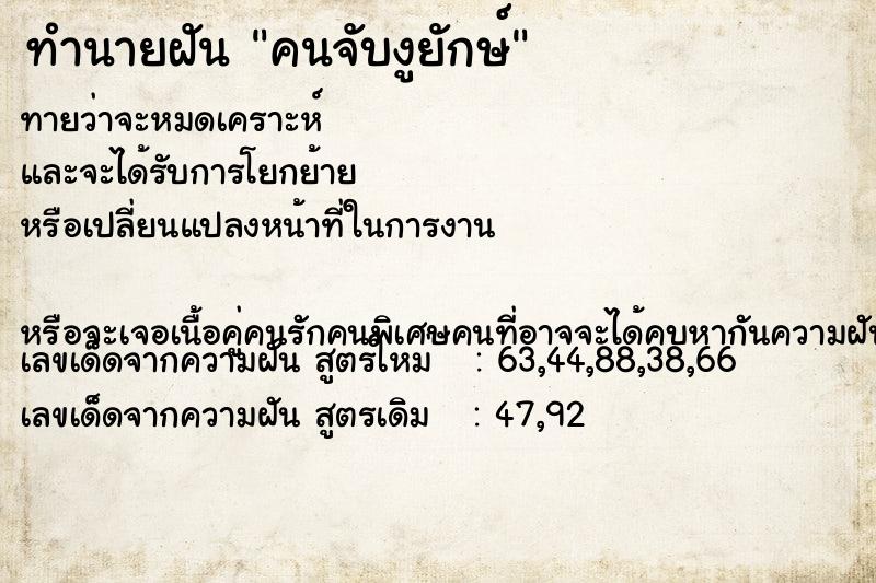 ทำนายฝันคนจับงูยักษ์ ทำนายฝันทำนายฝันคนจับงูยักษ์