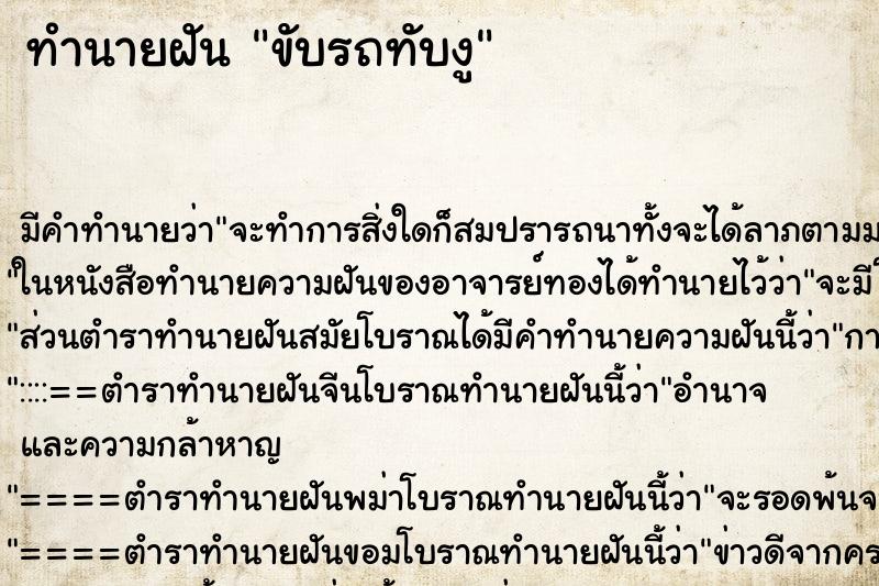 ทำนายฝันขับรถทับงู ทำนายฝันทำนายฝันขับรถทับงู