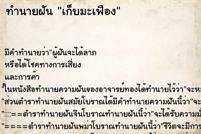 ทำนายฝัน เก็บมะเฟือง ทำนายฝัน เก็บมะเฟือง