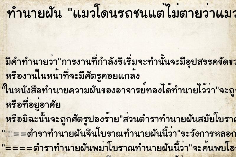 ทำนายฝัน แมวโดนรถชนแต่ไม่ตายว่าแมวโดนรถชนแต่ไม่ตาย ทำนายฝัน แมวโดนรถชนแต่ไม่ตายว่าแมวโดนรถชนแต่ไม่ตาย