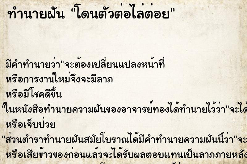 ทำนายฝันโดนตัวต่อไล่ต่อย ทำนายฝันทำนายฝันโดนตัวต่อไล่ต่อย