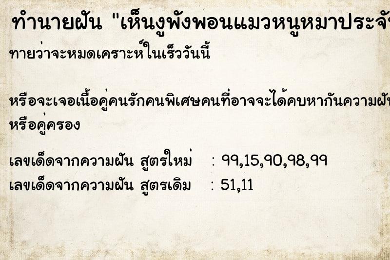 ทำนายฝันทำนายฝันเห็นงูพังพอนแมวหนูหมาประจันหน้ากัน