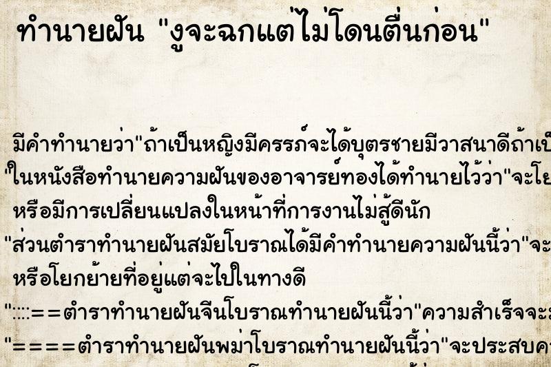 ทำนายฝัน งูจะฉกแต่ไม่โดนตื่นก่อน ทำนายฝัน งูจะฉกแต่ไม่โดนตื่นก่อน