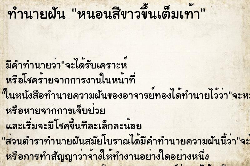 ทำนายฝันหนอนสีขาวขึ้นเต็มเท้า ทำนายฝันทำนายฝันหนอนสีขาวขึ้นเต็มเท้า