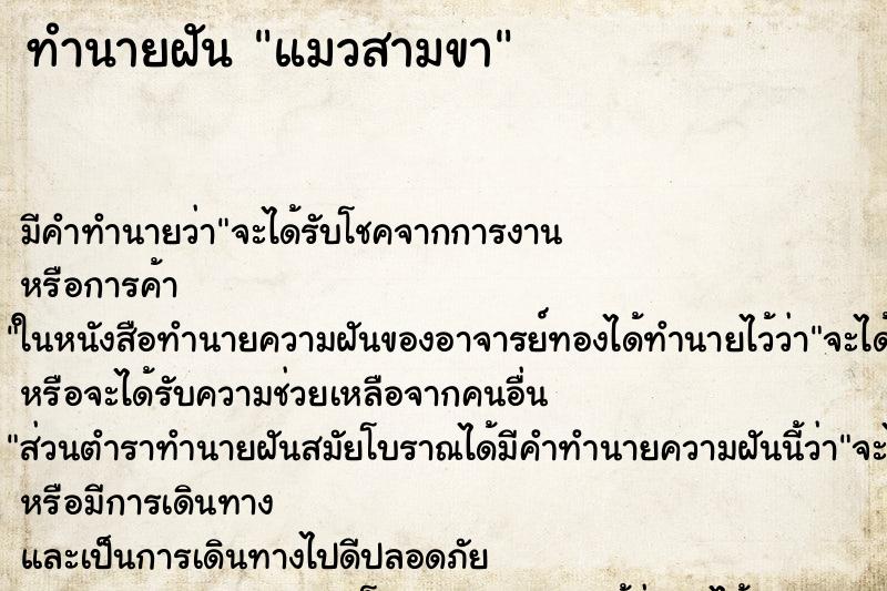 ทำนายฝันแมวสามขา ทำนายฝันทำนายฝันแมวสามขา