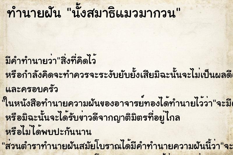 ทำนายฝัน นั้งสมาธิแมวมากวน ทำนายฝัน นั้งสมาธิแมวมากวน
