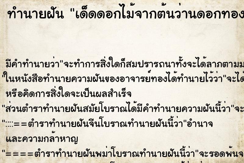 ทำนายฝัน เด็ดดอกไม้จากต้นว่านดอกทอง ตำราโบราณ แม่นที่สุดในโลก