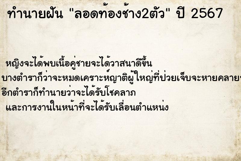 ทำนายฝัน ลอดท้องช้าง2ตัว ทำนายฝัน ลอดท้องช้าง2ตัว