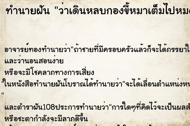 ทำนายฝันว่าเดินหลบกองขี้หมาเต็มไปหมด ทำนายฝันทำนายฝันว่าเดินหลบกองขี้หมาเต็มไปหมด