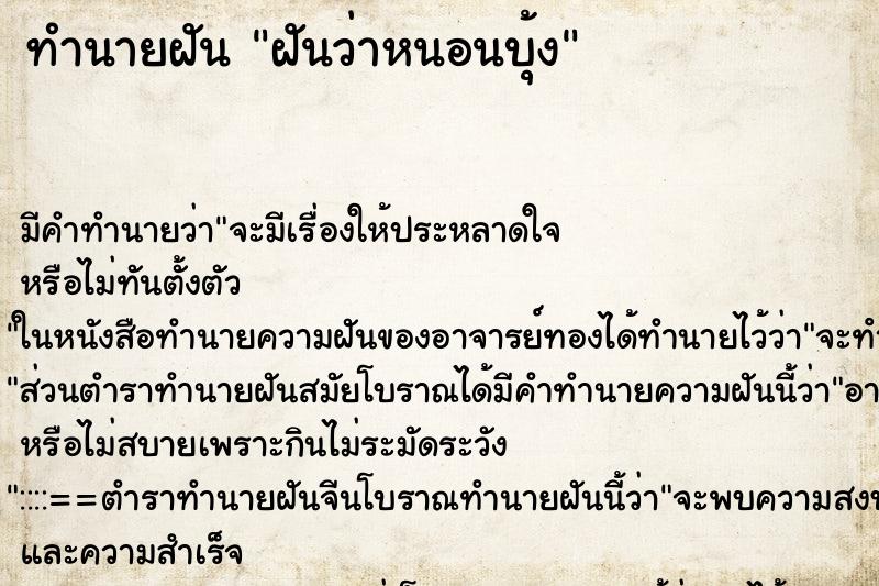 ทำนายฝันฝันว่าหนอนบุ้ง ทำนายฝันทำนายฝันฝันว่าหนอนบุ้ง