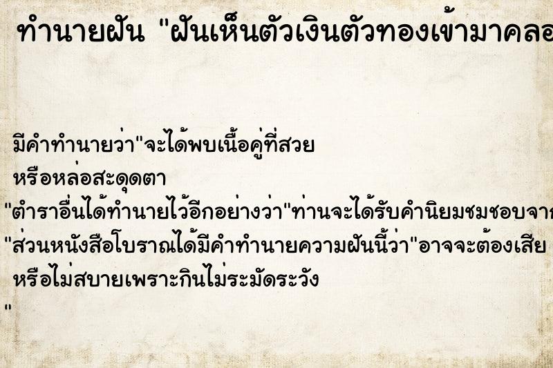 ทำนายฝัน ฝันเห็นตัวเงินตัวทองเข้ามาคลอเคลียในบ้าน ตำราโบราณ แม่นที่สุดในโลก