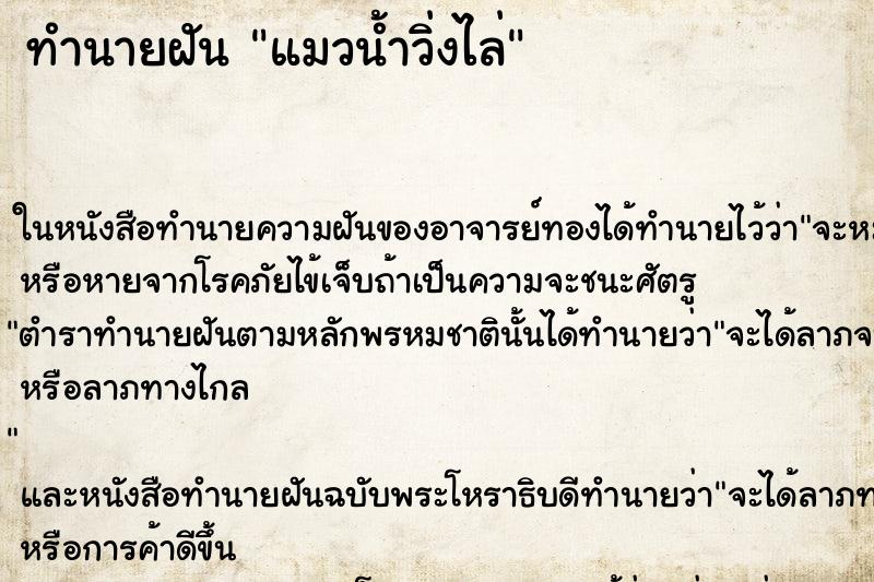 ทำนายฝันทำนายฝันแมวน้ำวิ่งไล่