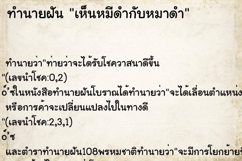 ทำนายฝัน เห็นหมีดำกับหมาดำ ทำนายฝัน เห็นหมีดำกับหมาดำ