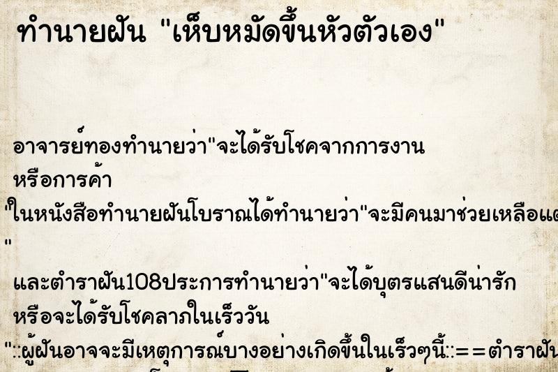 ทำนายฝัน เห็บหมัดขึ้นหัวตัวเอง ตำราโบราณ แม่นที่สุดในโลก