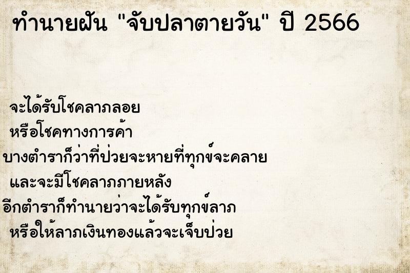 ทำนายฝัน จับปลาตายวัน ทำนายฝัน จับปลาตายวัน