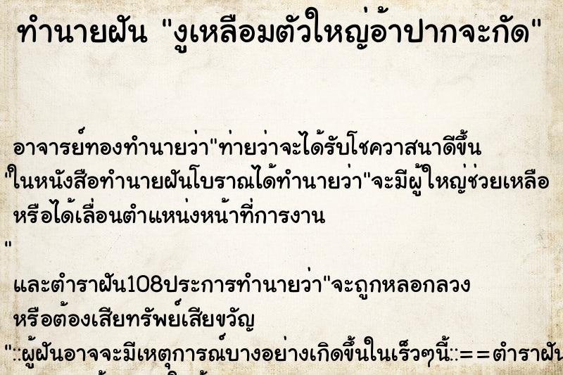 ทำนายฝัน งูเหลือมตัวใหญ่อ้าปากจะกัด ทำนายฝัน งูเหลือมตัวใหญ่อ้าปากจะกัด