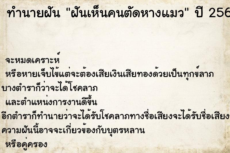 ทำนายฝันฝันเห็นคนตัดหางแมว ทำนายฝันทำนายฝันฝันเห็นคนตัดหางแมว
