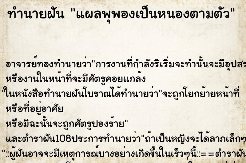 ทำนายฝัน แผลพุพองเป็นหนองตามตัว ทำนายฝัน แผลพุพองเป็นหนองตามตัว