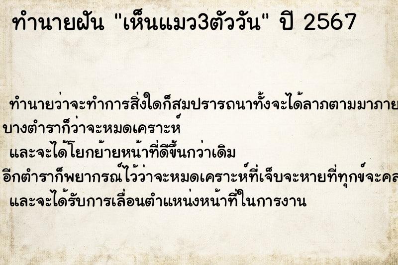 ทำนายฝันเห็นแมว3ตัววัน ทำนายฝันทำนายฝันเห็นแมว3ตัววัน