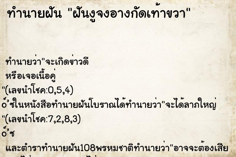 ทำนายฝัน ฝันงูจงอางกัดเท้าขวา