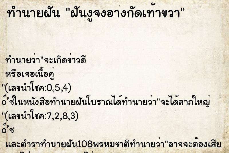 ทำนายฝัน ฝันงูจงอางกัดเท้าขวา ตำราโบราณ แม่นที่สุดในโลก