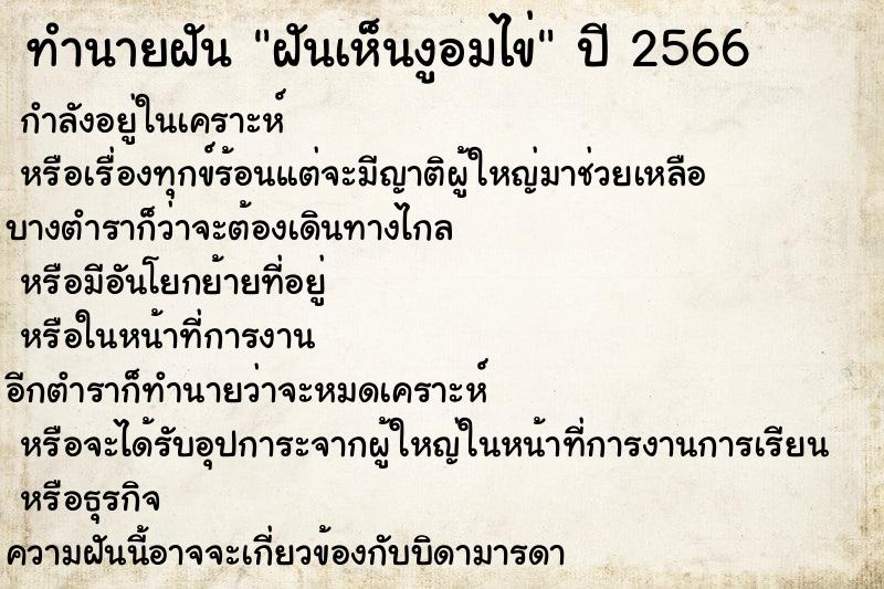 ทำนายฝันฝันเห็นงูอมไข่ ทำนายฝันทำนายฝันฝันเห็นงูอมไข่