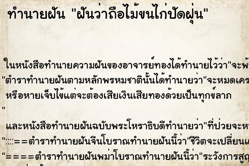 ทำนายฝันฝันว่าถือไม้ขนไก่ปัดฝุ่น ทำนายฝันทำนายฝันฝันว่าถือไม้ขนไก่ปัดฝุ่น