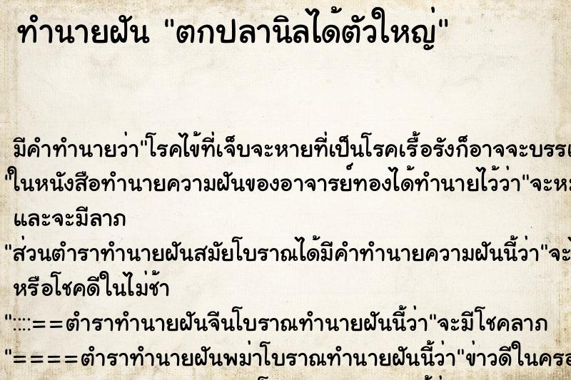 ทำนายฝัน ตกปลานิลได้ตัวใหญ่ ทำนายฝัน ตกปลานิลได้ตัวใหญ่