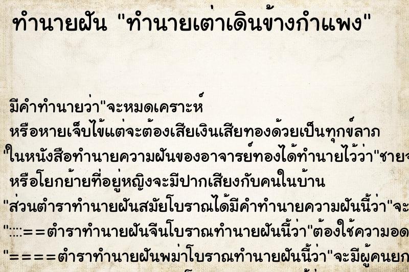 ทำนายฝันทำนายฝันทำนายเต่าเดินข้างกำแพง