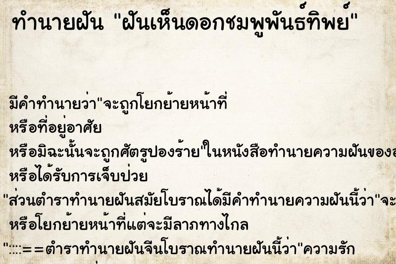 ทำนายฝัน ฝันเห็นดอกชมพูพันธ์ทิพย์ ทำนายฝัน ฝันเห็นดอกชมพูพันธ์ทิพย์