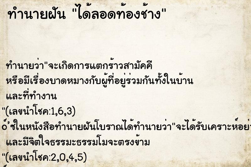 ทำนายฝัน ได้ลอดท้องช้าง ตำราโบราณ แม่นที่สุดในโลก