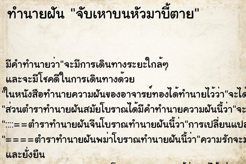ทำนายฝัน จับเหาบนหัวมาบี้ตาย ทำนายฝัน จับเหาบนหัวมาบี้ตาย